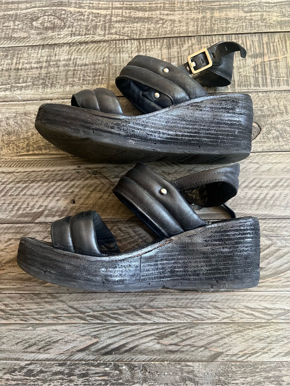 A.S. 98 38 GUC some heel wear Black Padded Platform Sandals comfortable